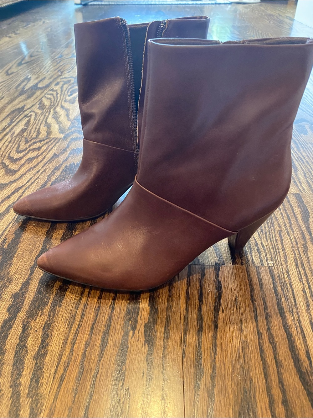 Farylrobin Pointed Mid-Heel Ankle Boots in Dark Brown
